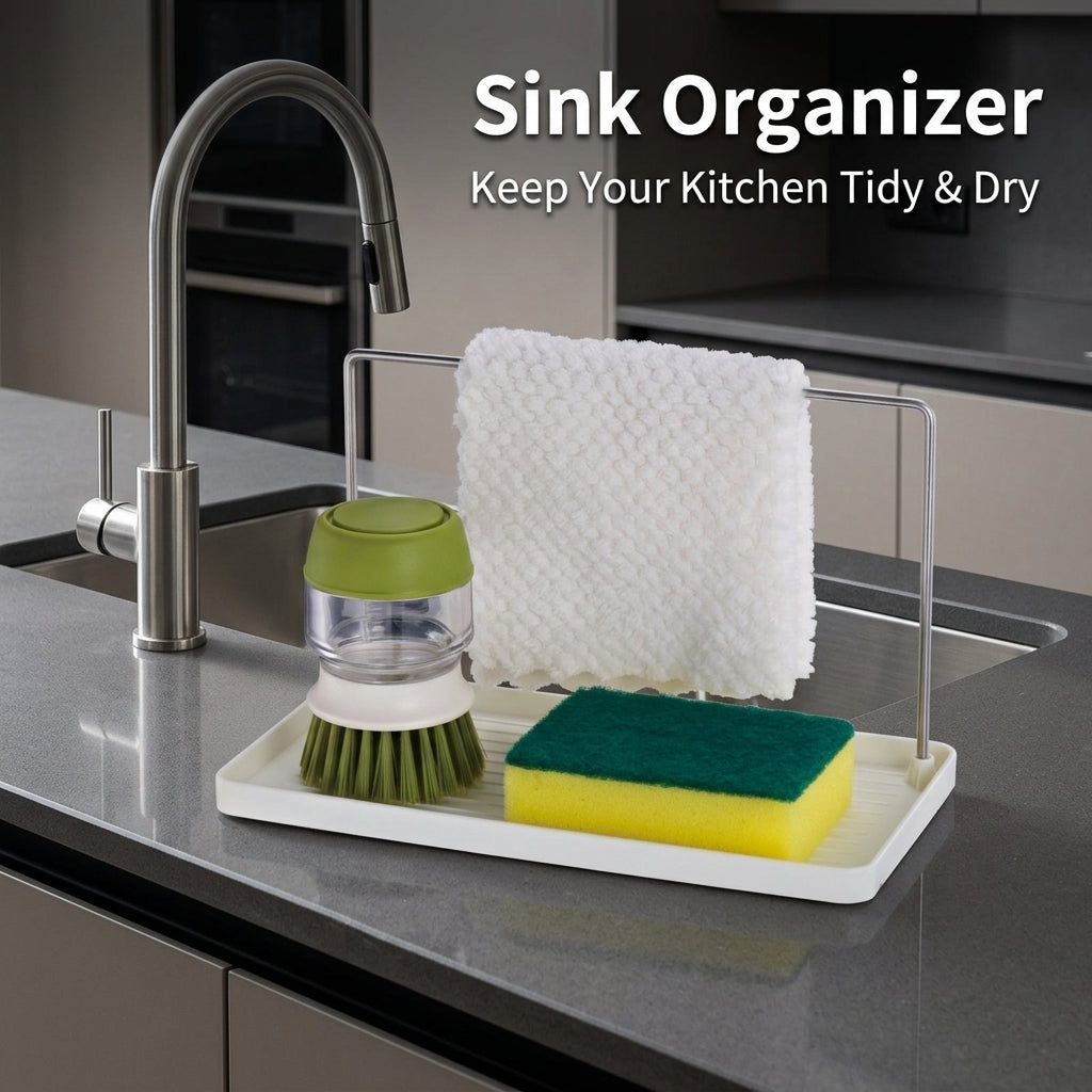 Bathroom Sink and Faucet Organizer with Stainless Steel Shelf, No Drill Wall Mounted Holder for Students