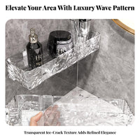 Drilleffortless Installation Water Wave Pattern Rack Heavy-Duty Wall Shelf Drainage Design Household Storage Raised Edges for Homeowners, Renters, Students, Bathroom, Kitchen, Bedroom, Living Room