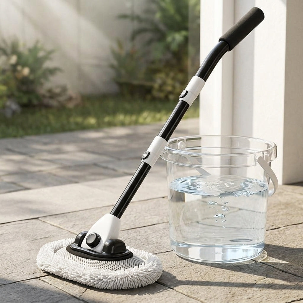 Cleaning Brush with Extra Mop Head for Car Cleaning and Car Wash, Detailing Tool with Yellow and Black Bent Handle, Soft Brush for SUV and RV