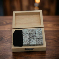 Gift Box with Granite Whisky Stones for a Home Bar, Premium Gift Set in a Wooden Box, Birthday Gift for Men with a Velvet Pouch, 9 Piece Pack