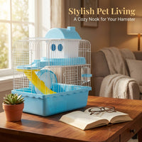 Cage with Accessories, Two-Tier Design, Water Bottle and Dishes, Small for Activity Rest Play, Villa with Handle