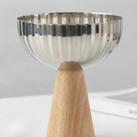 Fruit Bowl with Pedestal Base Stainless Steel Fruit Bowl with Wooden Base Reflective for Kitchen Counter