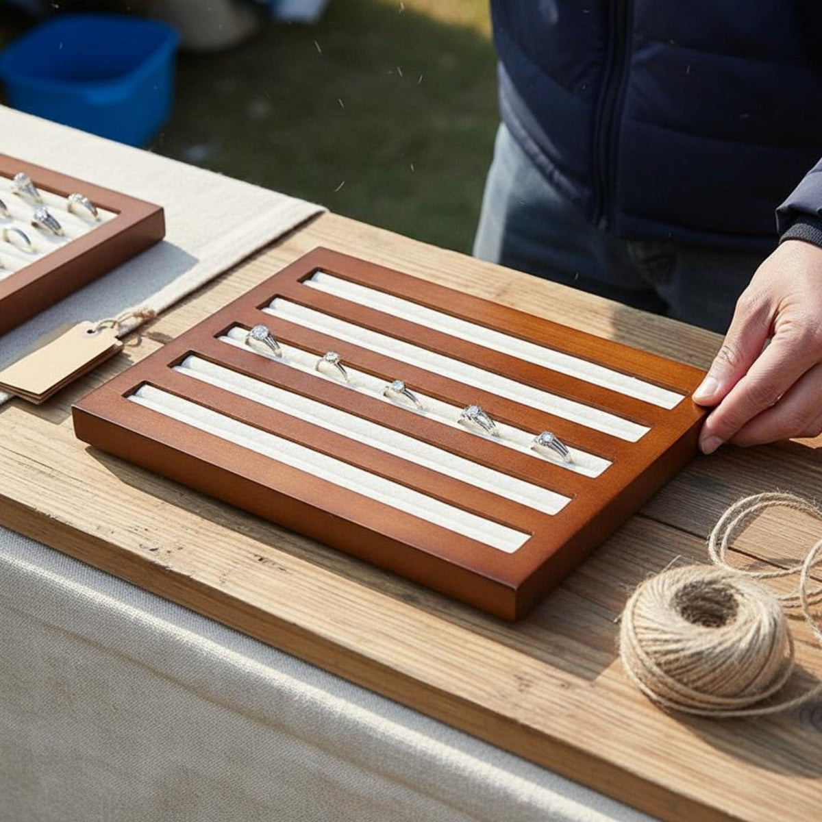 Solid Wood Wooden Band Display Tray Large Capacity Slotted Band Holder Soft Padded Slots Earring Stud Display Board Long-Lasting for Retailers, Market Stall