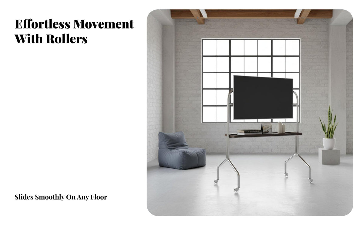 Floor TV Stand with Wheels Minimalist Design Mobile TV Stand Universal Compatibility for Renters, Office, Conference Room, Commerce Show