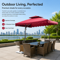 Steel Parasol Garden Umbrella, Cantilever Patio Parasol with Crank Handle, Wine Red Offset Patio Umbrella with Cross Base
