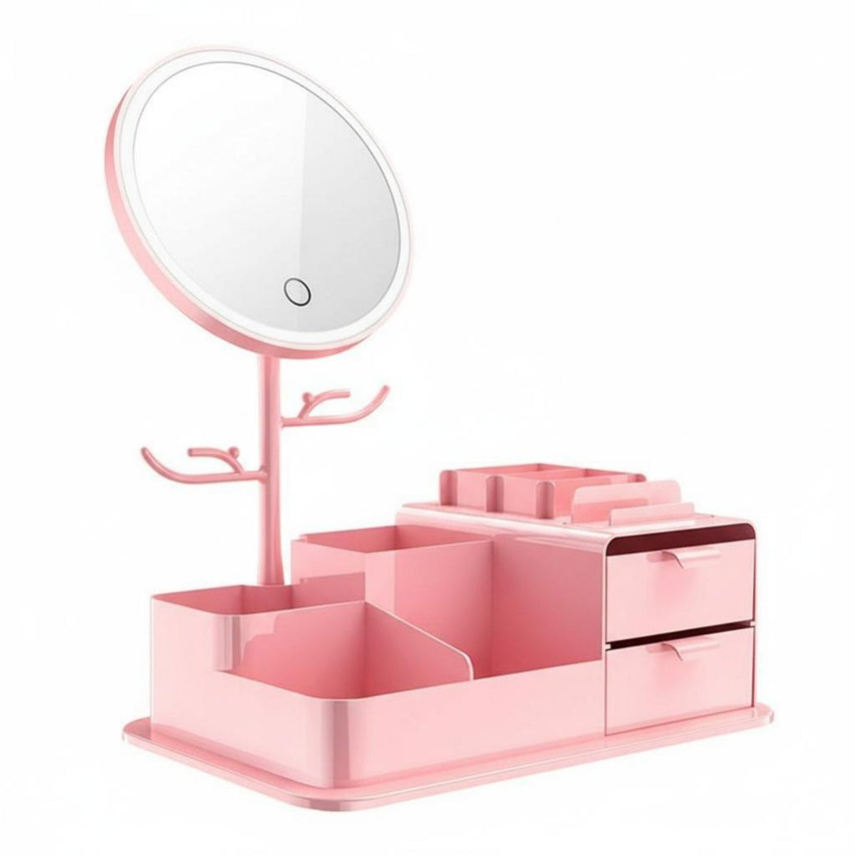Lighted Mirror with Storage Base light-emitting diode Lighting Makeup Organizer Large Capacity