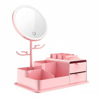 Lighted Mirror with Storage Base light-emitting diode Lighting Makeup Organizer Large Capacity
