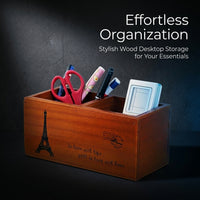 Wooden Desk Organizer with Dividers, Vintage Pine Wood Desktop Storage for Students, Pencil Cup Holder, Cosmetic Brush Box