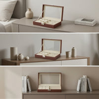 Glasses Storage Box with Compartments Segmented Eyewear Case with Clear Lid Sunglass Organizer with Glass-Style Top Multi-Slot