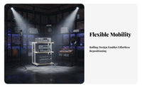 With Lockable Wheels High-Fidelity Equipment Rack Heavy Duty Multi-Tier Amplifier Stand Stable and Long-Lasting Rolling Audio Component Rack Easy to Assemble for Audiophiles, Home Theater, Living Room, Study