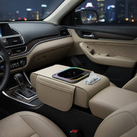 Multi-Functional Design Console Organizer with Cup Holder and Tissue Box Fast Charging Multifunctional Armrest Storage Box Anti-Slip Construction Armrest Pad with Tissue Holder Elbow Support for Daily Commute