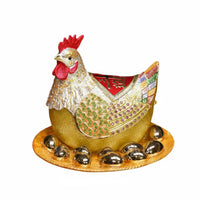 Enamel Hen Figurine Jewelry Box Enamel Inlay Craft Jeweled Chicken Statue Trinket Box Enameled Animal Figurine for Housewarming, Desktop