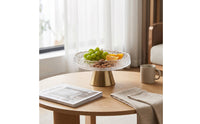 Hammered Fruit Dish with Metal Base Clear Pedestal Fruit Bowl Textured Pedestal Serving Bowl Round for Dining Table, Sideboard