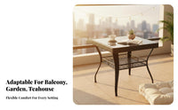 Minimalist Design Square Woven End Table with Glass Top Space-Saving Wicker Stand with Glass Top Weather-Resistant exteriordoor Furniture Easy to Clean for Apartment Dwellers, Homeowners, Adults, Balcony, Patio, Garden, Teahouse