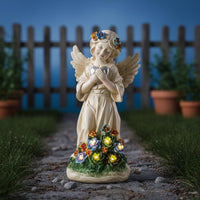 LED Lights Resin Angel Sculpture Lamp Auto on Deactivated Solar Angel Statue Floral Design Solar Garden Statue Waterproof