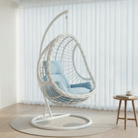 Hanging Swing Chair with Stand Rattan-Style Egg Chair with Stand Floor-Standing for Adults, Readers, Balcony, Backyard, Living Room