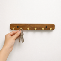 3 Hooks Key Holder Wall Mount, Wooden Wall Mounted Coat Rack, Dark Wood Grain Chinese Trend Coat Hooks, Hat Rack for Mudrooms & Entryways