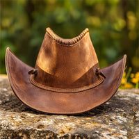 Wide-Brimmed Cowboy Hat with Chin Cord Whipstitched Cowboy Hat Structured Headwear Rugged for Riders, Trail Riding, Festivals