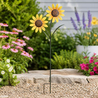 Unique Blossom Stake with Two Heads Decorative Blossom Garden Stake Whimsical Vibrant for Lawn