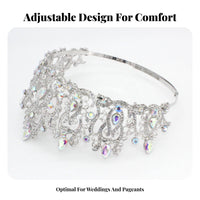 Crystal Pageant Crown Encrusted with Crystals Crystal Queen Crown Bridal Crystal Tiara Adjustable Band for Weddings, Proms
