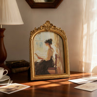 Arched Photo Frame Antique Gold Baroque Picture Frame Ornate Vintage-Inspired for Dresser, Bedside Table