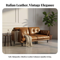 Straight-Line Leather Settee Italian Minimalist aesthetic Sofa Retro Design Living Room Furniture for Apartment Dwellers, Homeowners, Home, Study, Bedroom