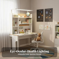 Kids Desk and Chair Set Adjustable Height Children's Study Desk with Hutch Student Table Ergonomic Lamp Storage Suitable for Home Study Room School