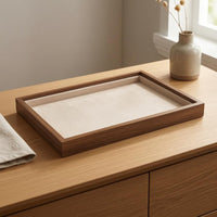 Raised Sides Wood-Grain Jewelry Tray Beige Velvet-Lined Tray