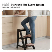 Nordic Design Two-Step Ladder Stool Multi-Functional Household Furniture Sturdy Build Space-Saving for Homeowners, Seniors, Parents, Kitchen, Dining Room, Home Bar, Office