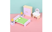 Pastel Miniature Wooden Furniture Set Smooth Wooden Dollhouse Furniture Rounded Edges Dollhouse Accessories Block-Like
