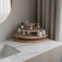 Corner Display Shelf Sturdy Construction 3-Tier Wooden Display Stand Large Capacity Fan-Shaped Organizer Rack for Vanity, Dresser