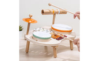 Music Table with Mallets Natural Wood Musical Instrument Set Wooden Activity Table Safe Toy Drum Set Screen-Free for Toddlers