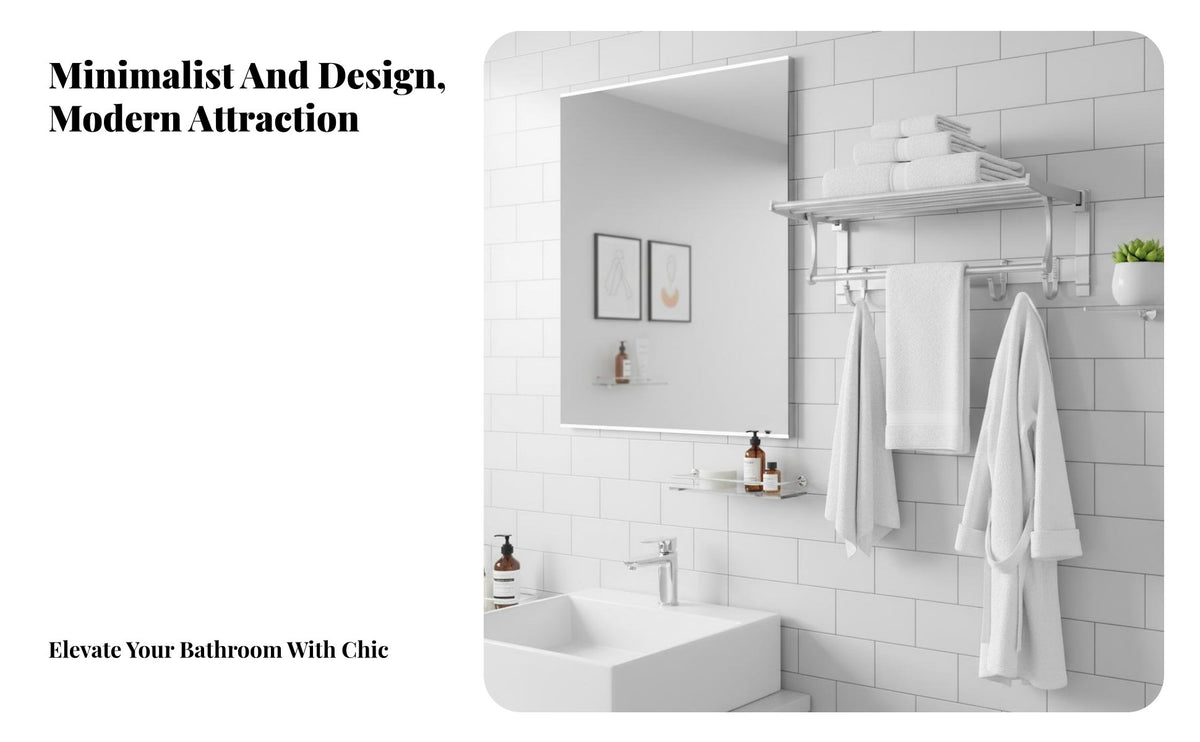 Double-Layer Storage Foldable Shelf with Hooks Rust-Proof Bathroom Fixture Minimalist Aesthetic Towel Holder Rustproof for Apartment Dwellers, Hotel Managers, Shower Room, Restroom, Dorm, Gym