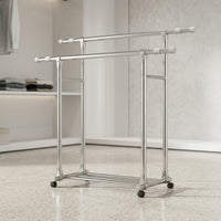 Clothes Rack with Shoe Shelf Extendable Double Rail Clothes Rack Heavy Duty for Bedroom, Laundry Room, Balcony