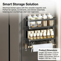 Cabinet Fridge Organizer, Foldable Carbon Steel Refrigerator for Dorm Room Students, No-Drill Side Rack with Hooks, Multi-Layer Kitchen Storage Shelf