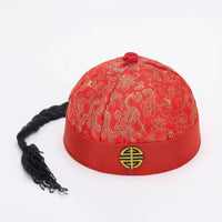 Chinese Costume Cap Traditional Ancient Chinese Cap Brocade Hat with Tassel Satin Imperial for Performers, Stage Performances