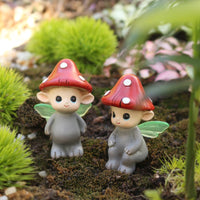 2 Pieces Miniature Cute Fungus Fairy Figurine Decorative Fungus Fairy Statue Hand-Painted Long-Lasting for Bonsai