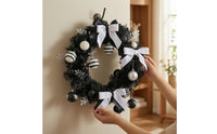 Fir Wreath with Ornaments Gothic Door Wreath with Ribbons Decorative for Homeowners, Halloween
