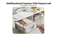 Large Capacity Slanted Pen Holder with Drawer Space-Saving Design Desktop Stationery Storage Box Top Shelf for Students, Artists, Dorm Room