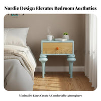 Nordic aesthetic Woven-Front Nightstand Modern Design Rattan Accent Cabinet With Storage Drawer Bedside Table Minimalist Aesthetic for Interior Designers, Apartment Dwellers, Homeowners, Guest Room, exhibition Home, Small Spaces, Entryway