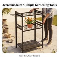 Garden Tool Storage Rack 3-Tier Design Garden Tool Organizer With Wheels for Gardeners, Farmers, Shed, Basement
