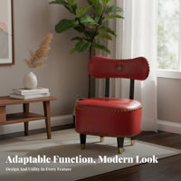 Rivet Detailing Bow-Back Vanity Stool Versatile Upholstered Vanity Stool Padded Seat Accent Chair Sturdy Construction for Homeowners, Teenagers, Children, Entryway, Living Room, Bedroom, Bathroom
