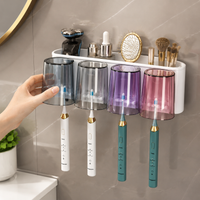 Manual Toothbrush Holder, Automatic Wall Mounted Toothbrush Organiser, Clear PET for Family Bathroom, Multiple Slots