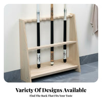 Wooden Billiard Cue Holder Solid Wood Construction Wooden Pool Stand Space-Saving Design Floor Standing Cue Rack for Man Cave, Bar, Club