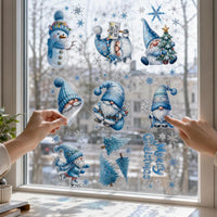 Christmas Window Clings Blue Glitter Snowman Tree Holiday Party Static Decals