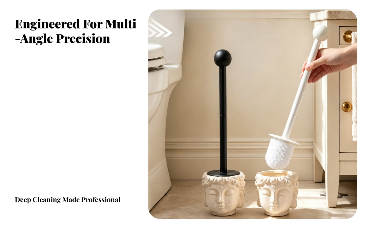 Toilet Brush with Buddha Base | Upright Handle, Round Ball-Shaped Grip, Toilet Brush with Holder, for restroom