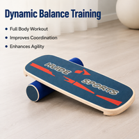 Wood Roller Balance Board, Dark Blue 73.5x28cm Foam Roller, Anti-Slip Wobble Board for Surfing Skiing Training, Rehabilitation & Fitness