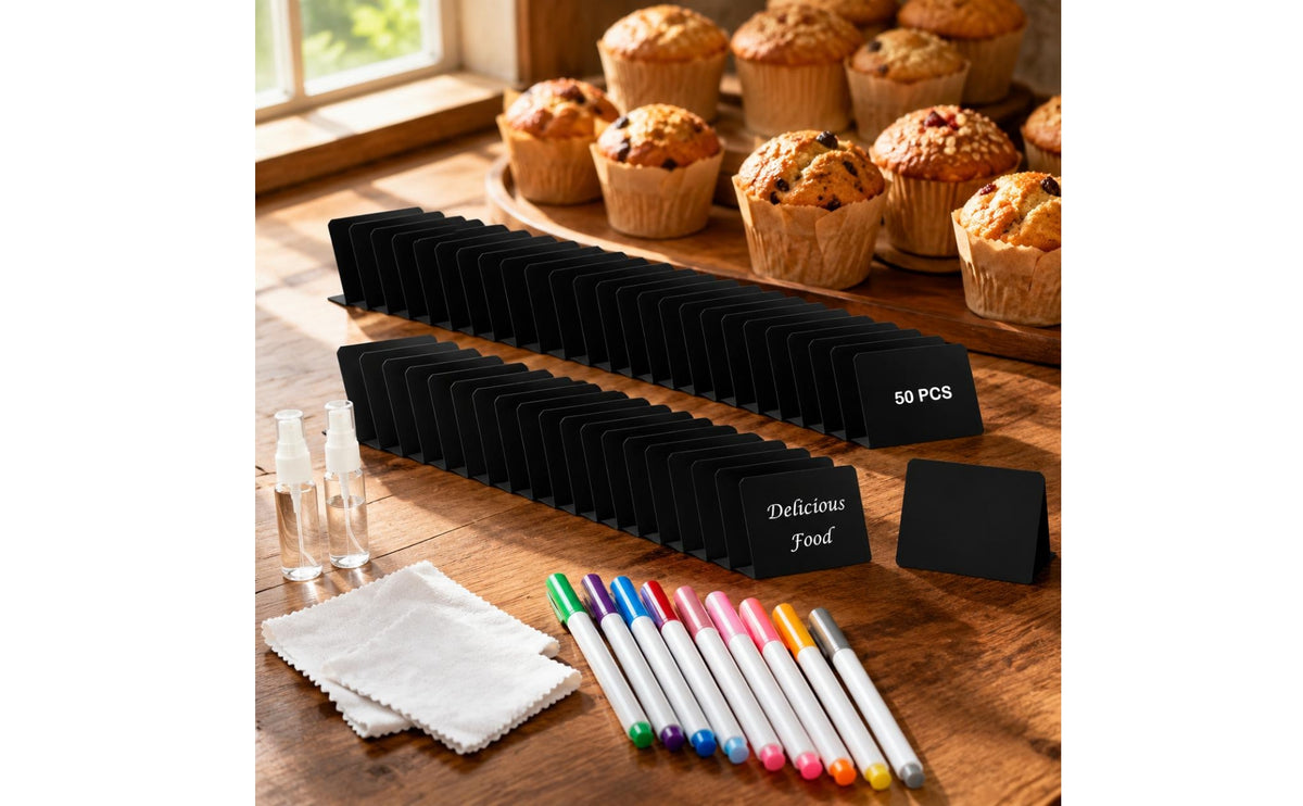 50 Pieces Mini Chalkboard Sign Includes Marker and Spray Bottle Table Tent Chalkboard Reusable Blackboard Label Card for Restaurant Owners, Party