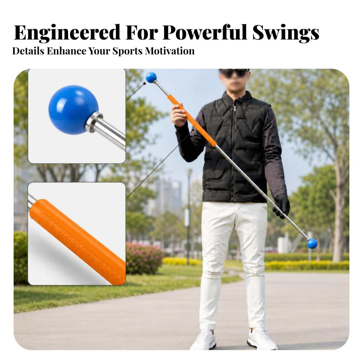 Golf Swing Stick Metal Shaft Golf Training Stick Swing Practice Rod Orange Grip Long Straight