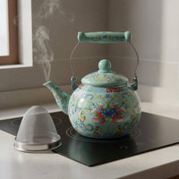 Enamel Tea Kettle Induction & Gas Cooktop Compatible Vintage Enamel Kettle Vintage Design Teapot Hand-Painted Craft Floral